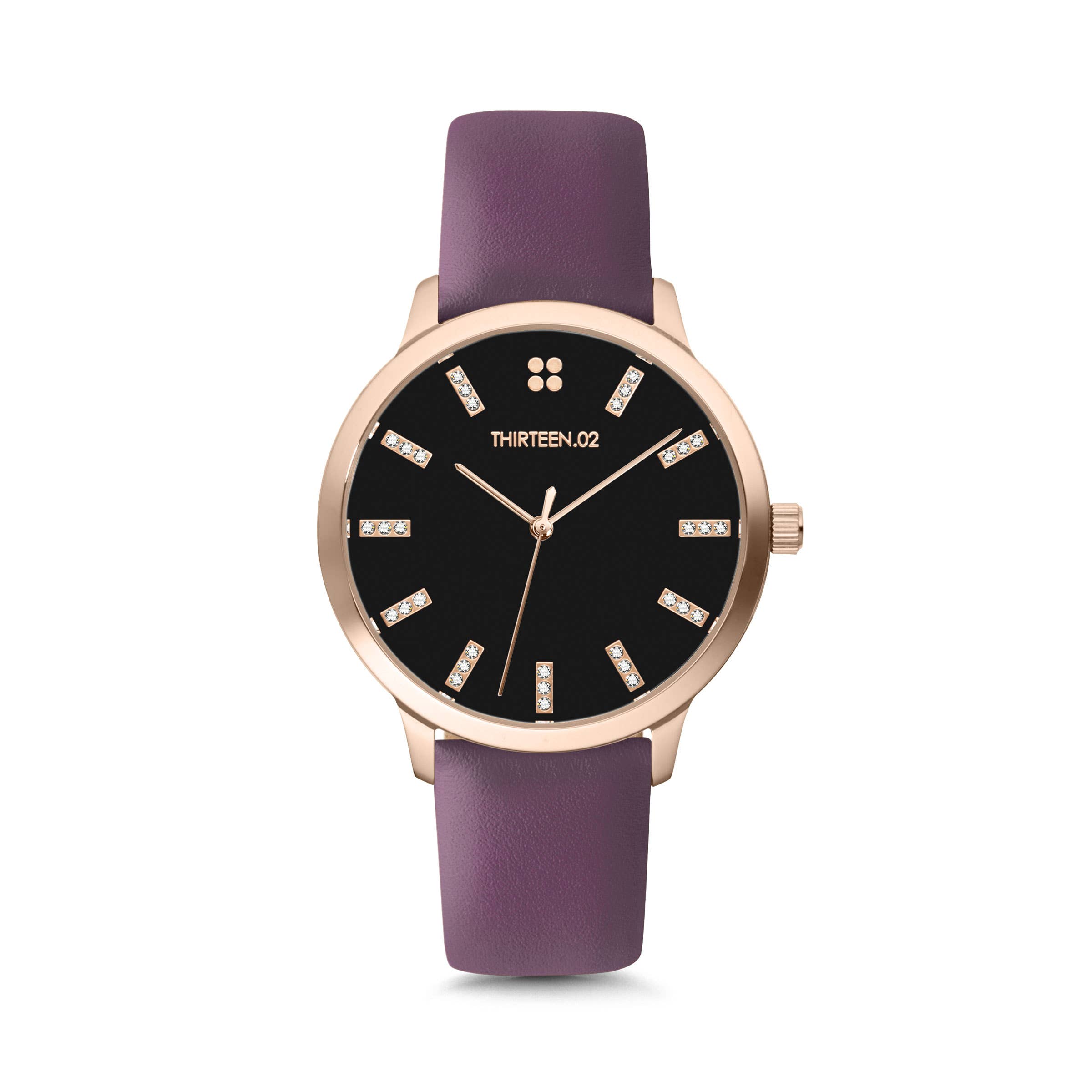 1302 Watch Co. - Venta al por mayor Reloj de pulsera - Mujer - Reloj para mujer de 38 mm: caja de oro rosa con esfera negra y piedras5