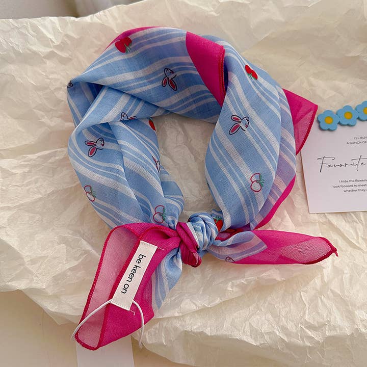 MKS America - Wholesale Bandana - Women's - Polka Dot Stripes Blue Floral square scarf bandana8