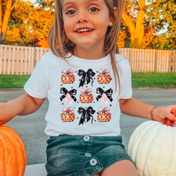 Fall Shirt for Girls - Pumpkin and Coquette Bow Shirt for wholesale by The Countryside Cottage
