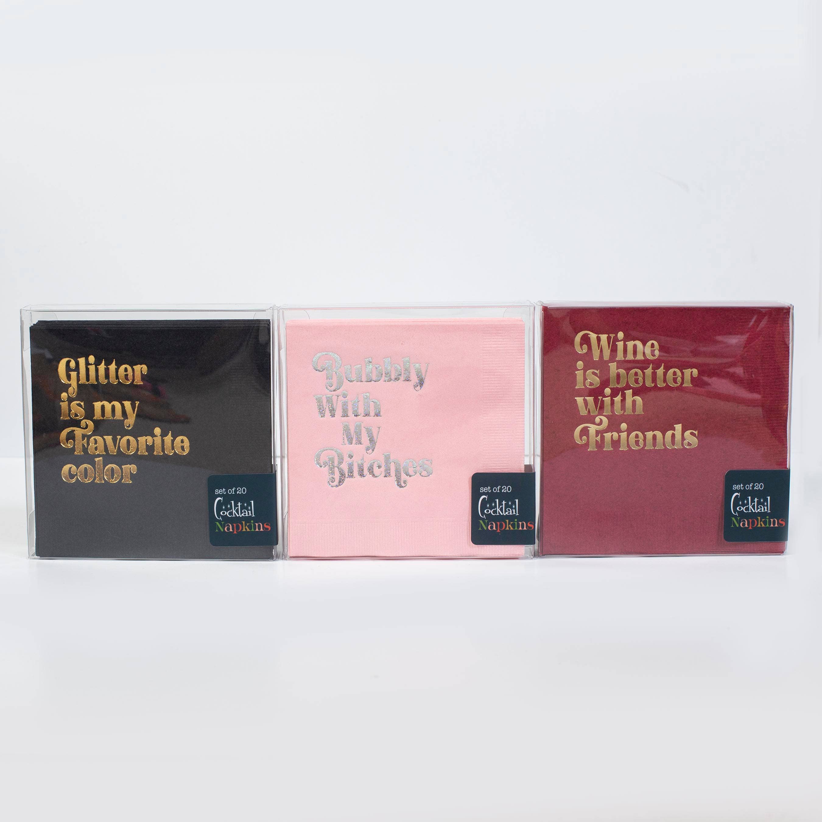 Mod Lounge Paper Company - Wholesale Disposable Napkin - Glitter is My Favorite Color Foil Black Cocktail BevNapk2