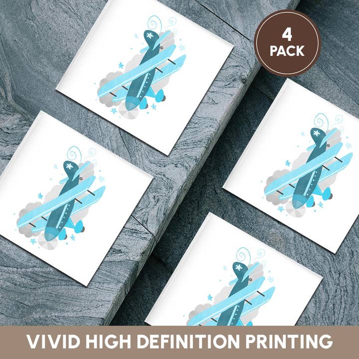 3dRose – Großhandel Untersetzer – 3dRose, Blauer Doppeldecker in den Wolken - Flugzeug, Untersetzer5