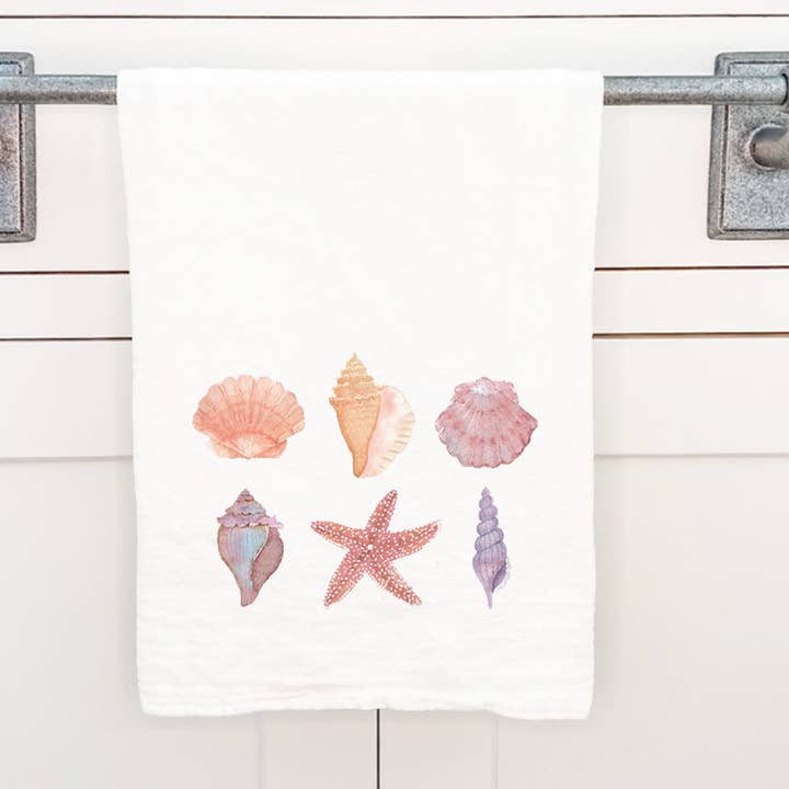 Watercolor Shells - Cotton Tea Towel for wholesale by Cottage Shore