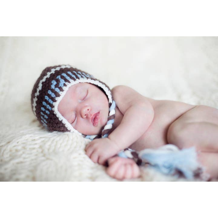 Brown/Blue Stripped Crocheted Handmade Heirloom Gift Hat for wholesale by The Daisy Baby LLC