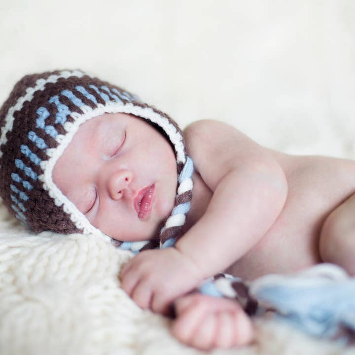 Brown/Blue Stripped Crocheted Handmade Heirloom Gift Hat for wholesale by The Daisy Baby LLC
