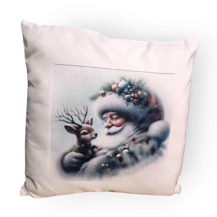 Santa and Deer Christmas Throw Pillow for wholesale by Carolina Coast Home and Body
