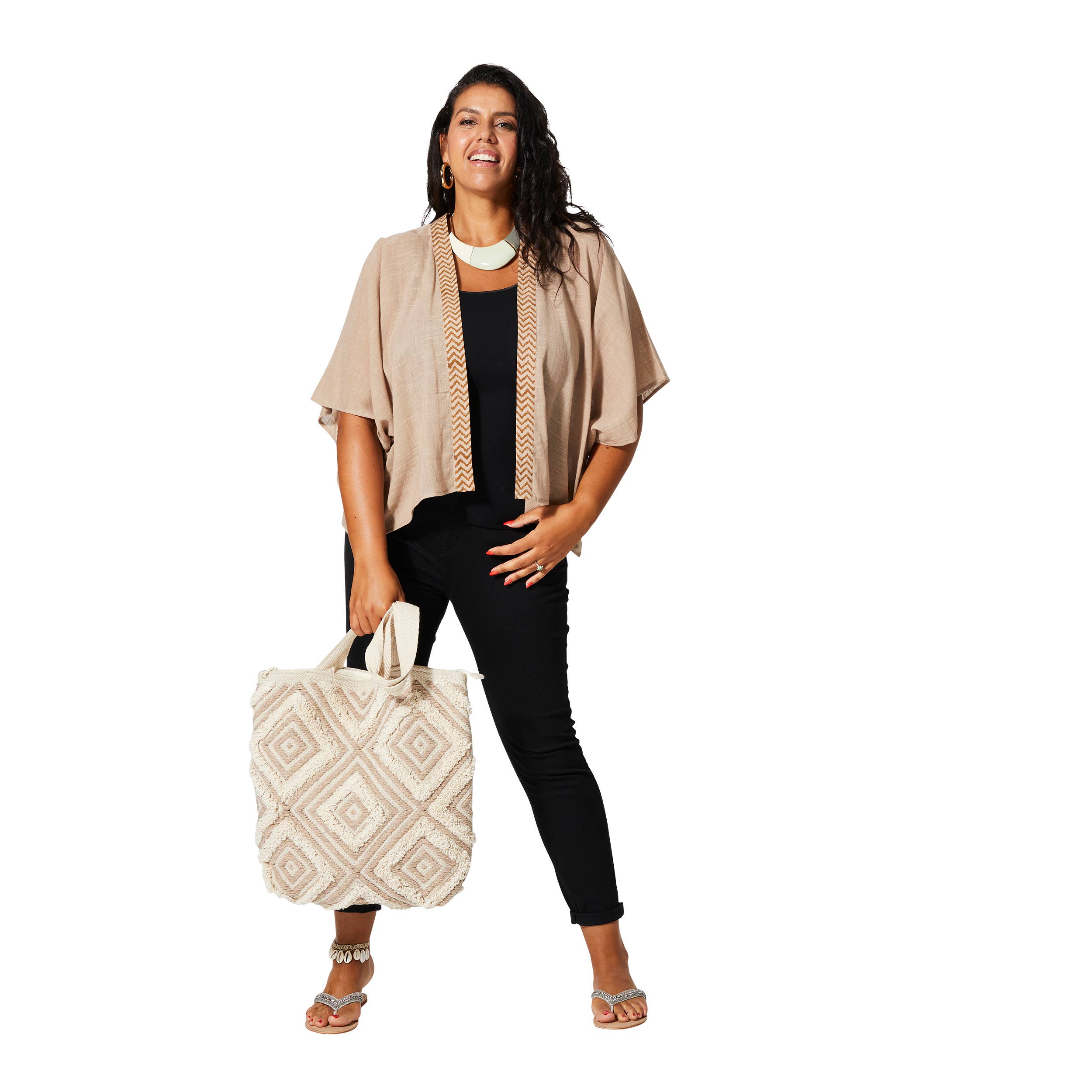 La Mano Boho – Großhandel Kimono – Damen – SOMMER-KIMONO MIT KURZEN ÄRMELN UND KURZEN ÄRMELN MBK5000E2