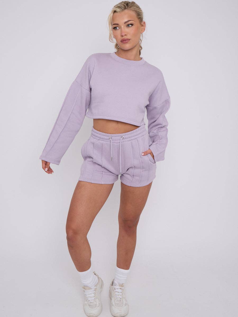 AX Labels - Wholesale Lounge Set - Women's - Seam Detail Oversized Crop Top & Shorts Fleece Co-ord9