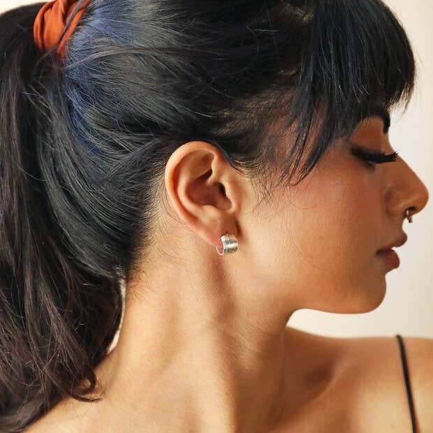 Lisa Angel - Wholesale Hoop Earrings - Brushed Wide Huggie Hoop Earrings5