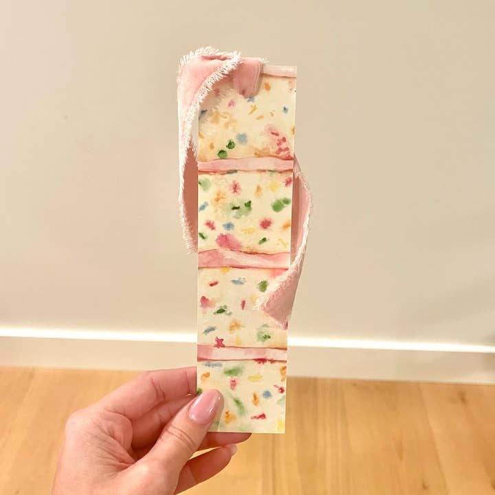 Confetti Cake Double Sided Bookmark with Velvet Ribbon for wholesale by Corrissa Flesher Art & Designs
