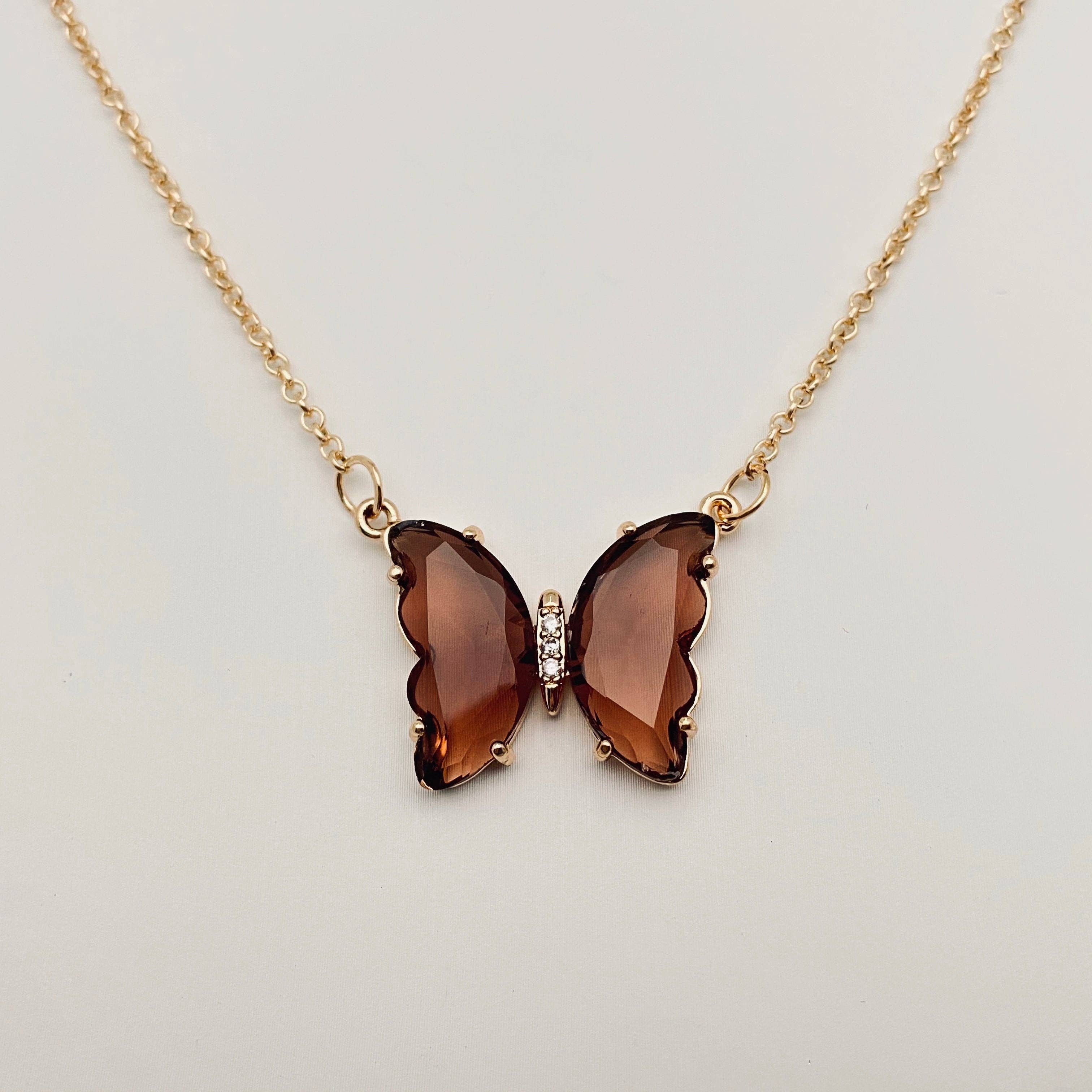 Mio Queena - Wholesale Pendant/Charm Necklace - Multicolor Glass Butterfly Pendant Necklace1