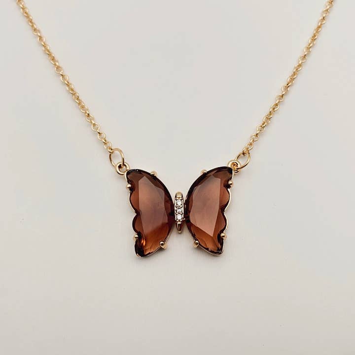 Mio Queena - Wholesale Pendant/Charm Necklace - Multicolor Glass Butterfly Pendant Necklace1