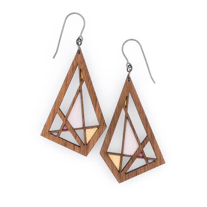 Bird of Virtue - Wholesale Dangle Earrings - Abstract Diamond Earrings · Geometric Lightweight Wood3
