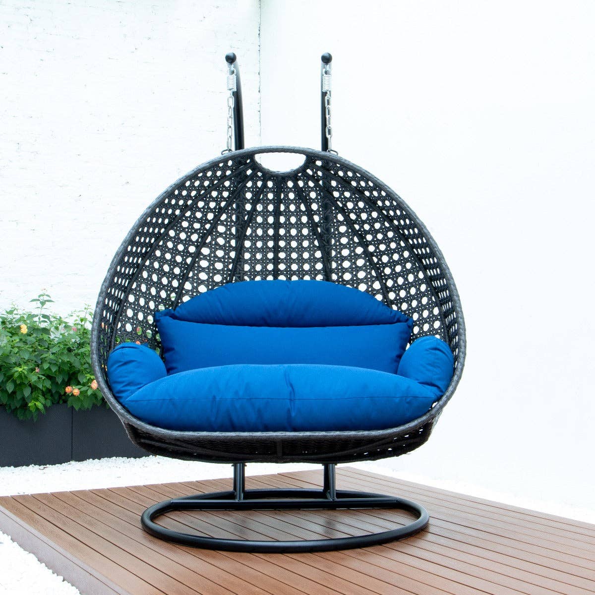 LeisureMod - Wholesale Egg Chair - Modern Charcoal Wicker Hanging Double Seater Egg Swing Chair123