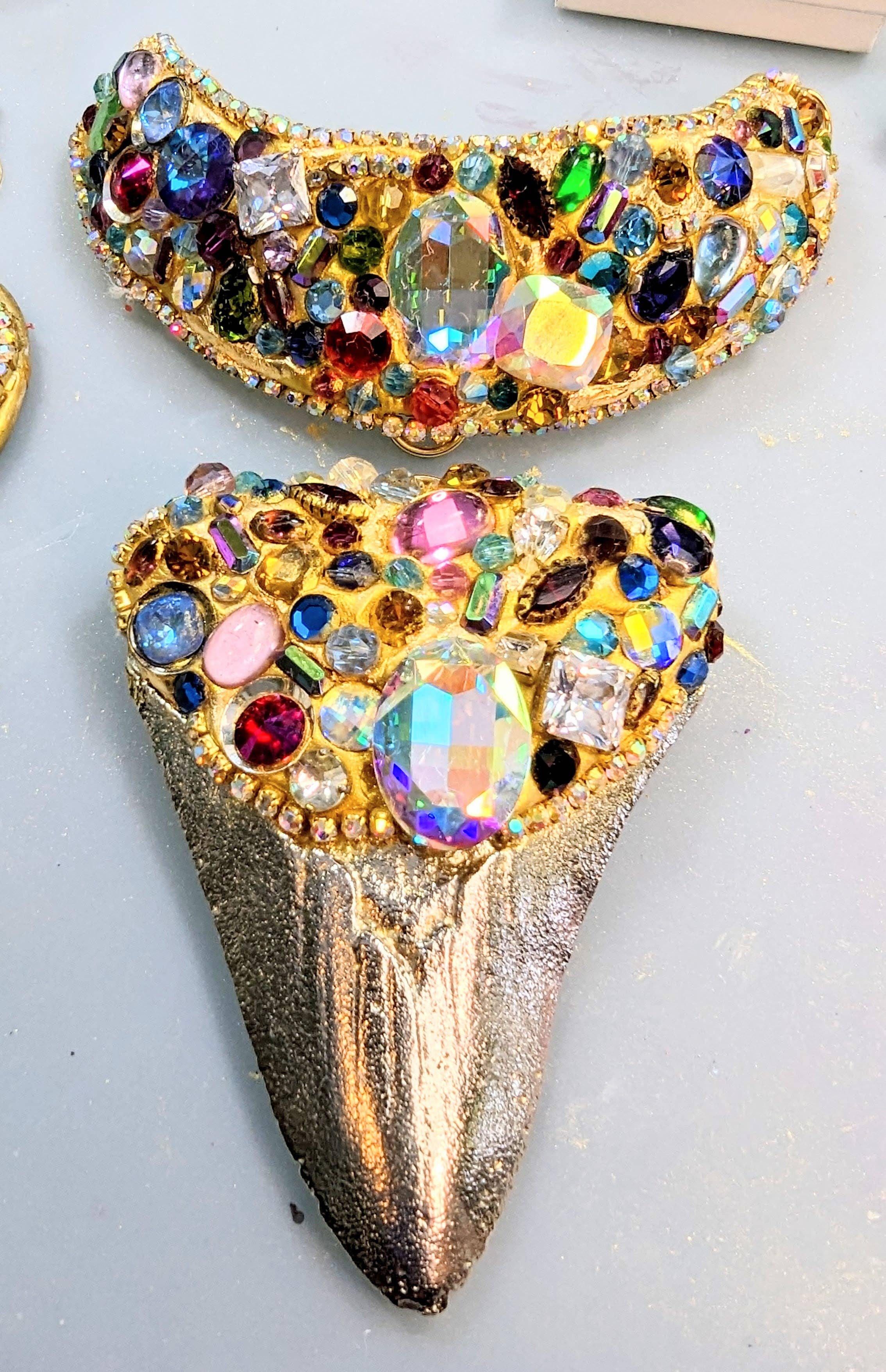 Gay Isber Designs - Wholesale Pendant/Charm Necklace - Shark Tooth Fossil Replica Chrome Plated Silver Gold Combo Swarovski Jewels Sugar Gay Isber1