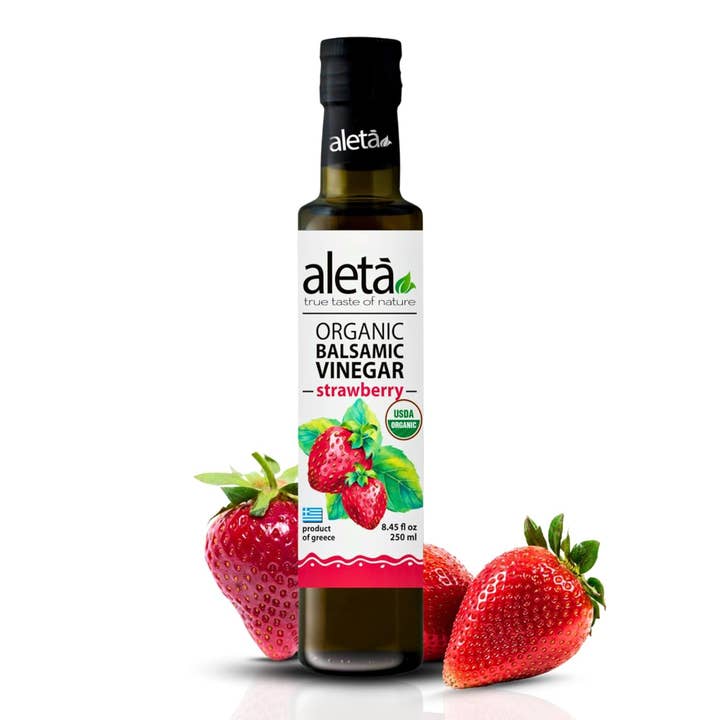 Aleta Organic Strawberry Balsamic Vinegar, 8.45 oz. Bottle for wholesale by ALETA FARMS