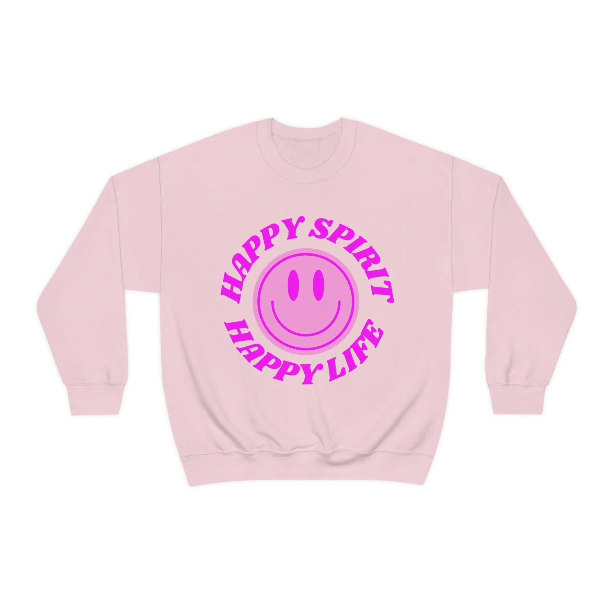 Happy Life Stuff - Wholesale Graphic Sweatshirt - Women's - Happy Spirit Happy Life Sweatshirt, VSCO Girl Crewneck, Oversized Retro Font Graphic Tumblr, Front Print Smile Face Trendy Cover Up3