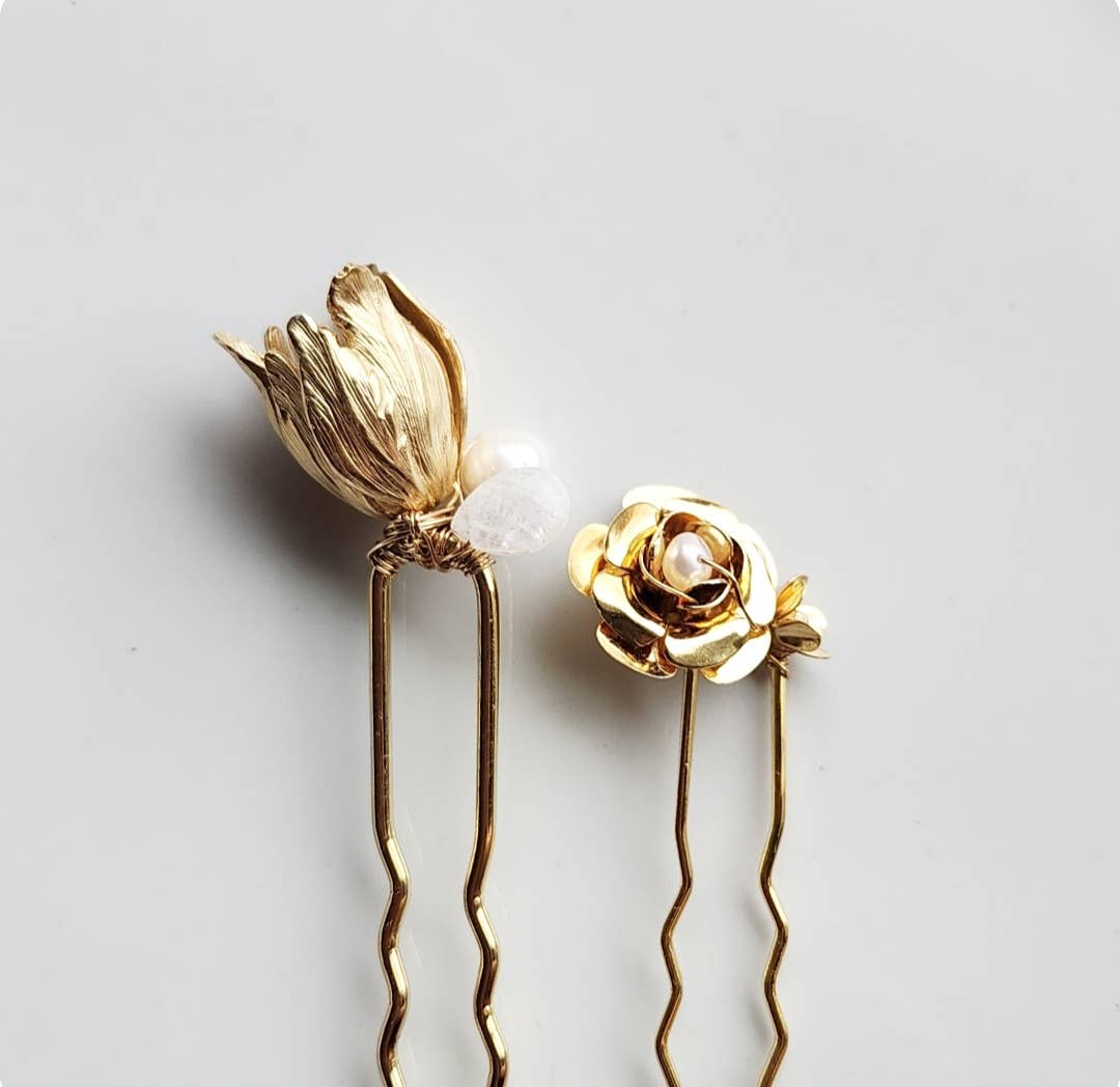 Sara Sela Jewelry - Wholesale Hair Pin - Roses and Tulips Gemstone Cluster U-Hairpins for Updos1