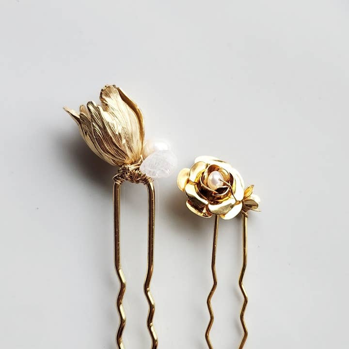 Sara Sela Jewelry - Wholesale Hair Pin - Roses and Tulips Gemstone Cluster U-Hairpins for Updos1