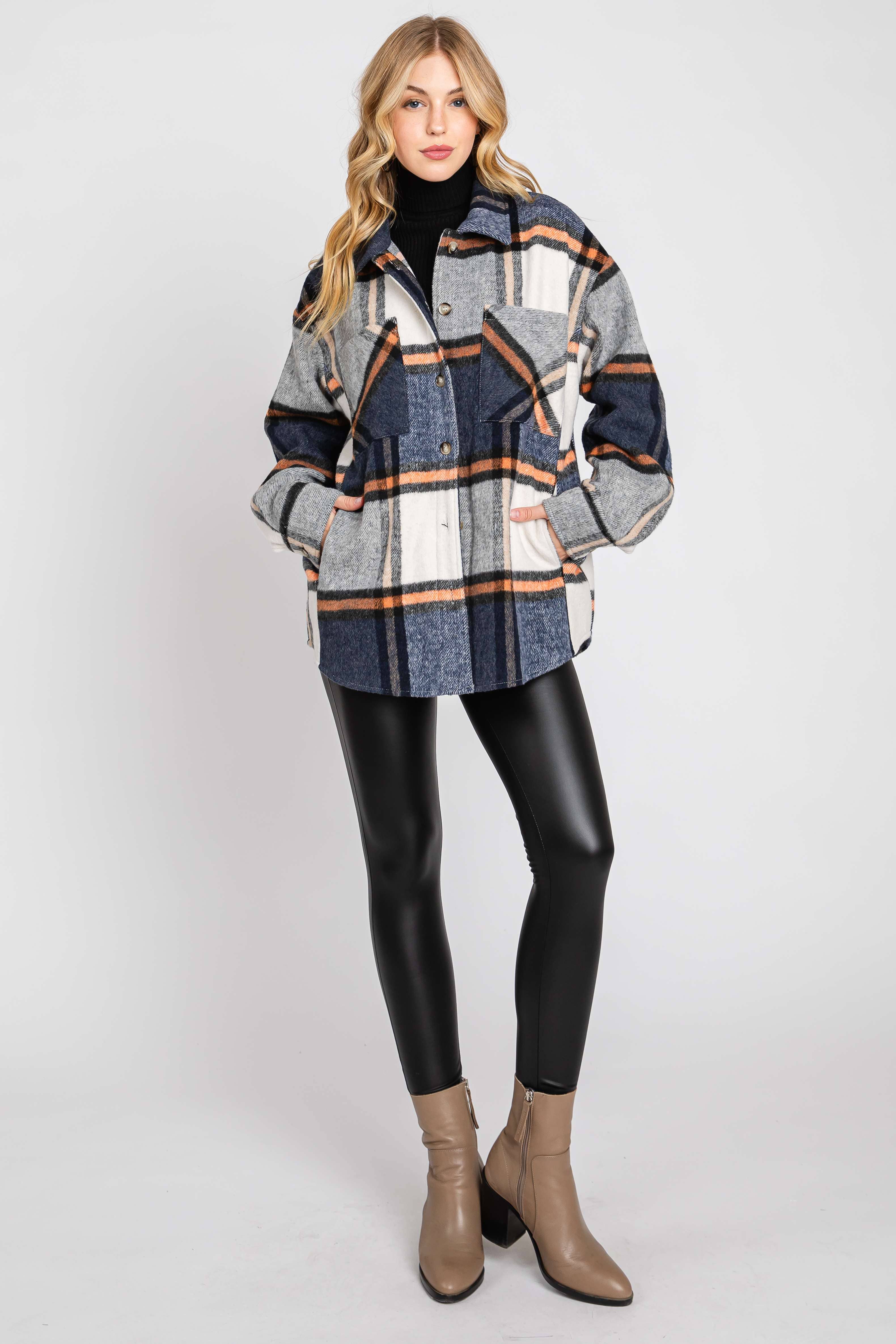 ELLEBORN - Wholesale Shirt Jacket/Shacket - Women's - Plaid Button Down Jacket 3410T-A17