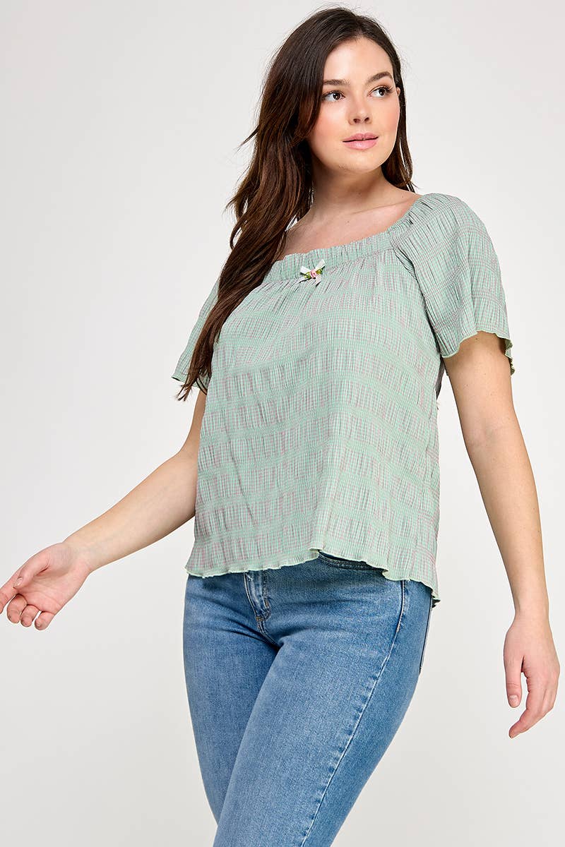 Haute Fox Plus Size & Contemporary - Vente Chemisier – femme - Haut à manches courtes grande taille avec petit nœud - JK18736-T4