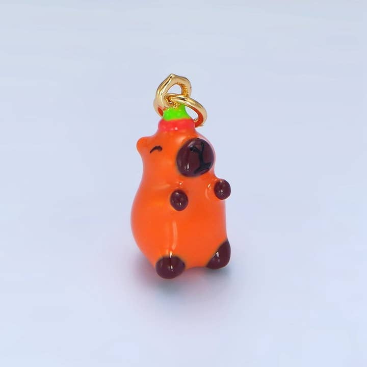 24K Gold Filled 18mm Glass Happy Capybara with Tomato Fruit Charm | X578 for wholesale by Aim Eternal
