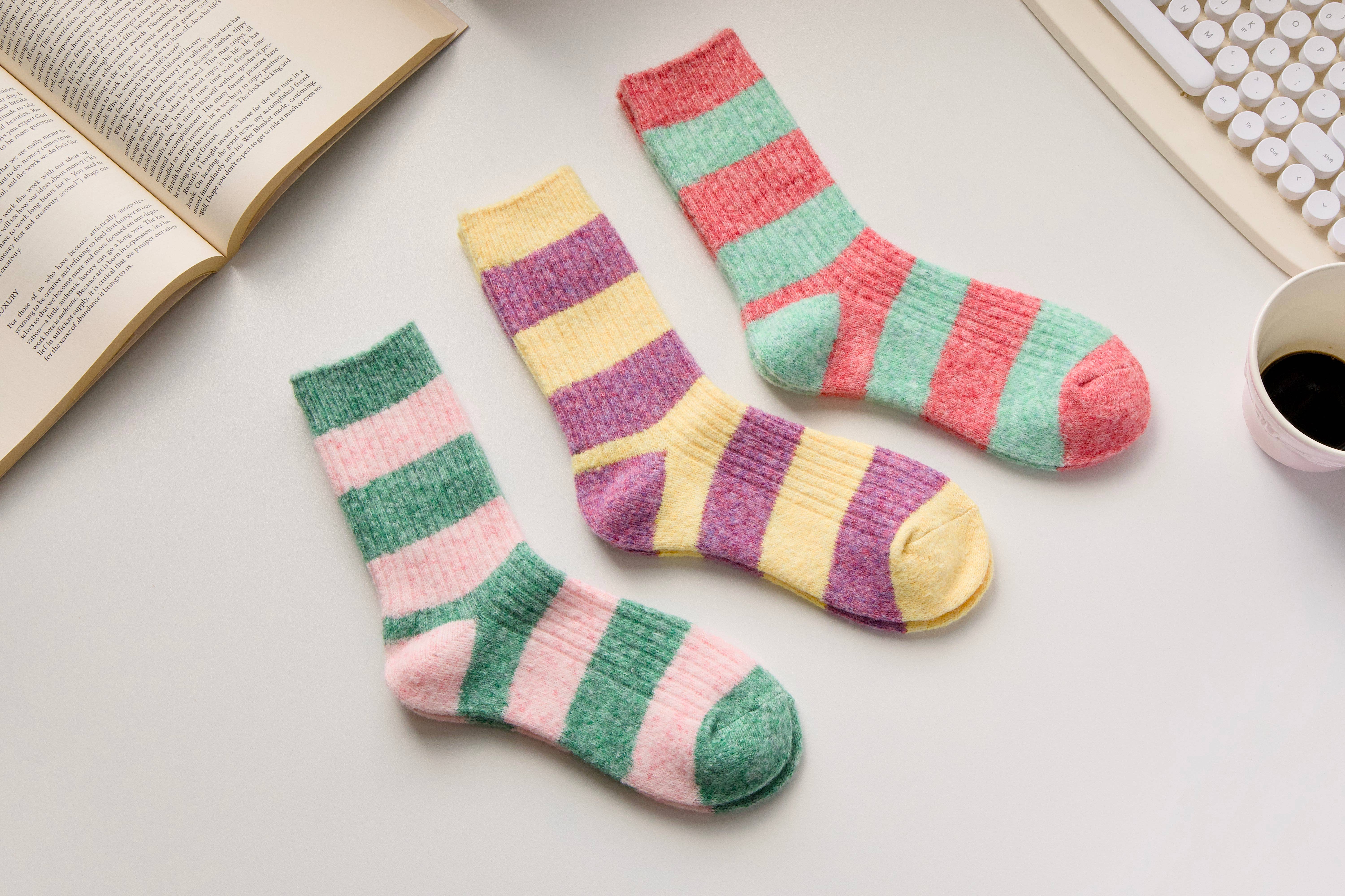 Happy Knits - Wholesale Socks - Women's - Warm Cashmere & Wool Blend Socks – Striped Winter Style8