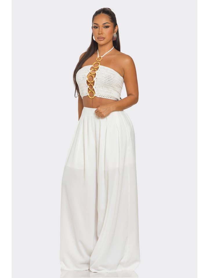 BANJUL - Vendita all'ingrosso Completo top e pantaloni (NON loungewear) - Donna - HCCTPW63350P2&2Pc Top con Collo All'Americana Pantaloni a Gamba Larga Stampati3