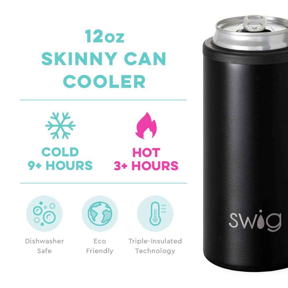 Swig Life - Wholesale Drink Huggers & Koozies - Black Skinny Can Cooler (12oz)1
