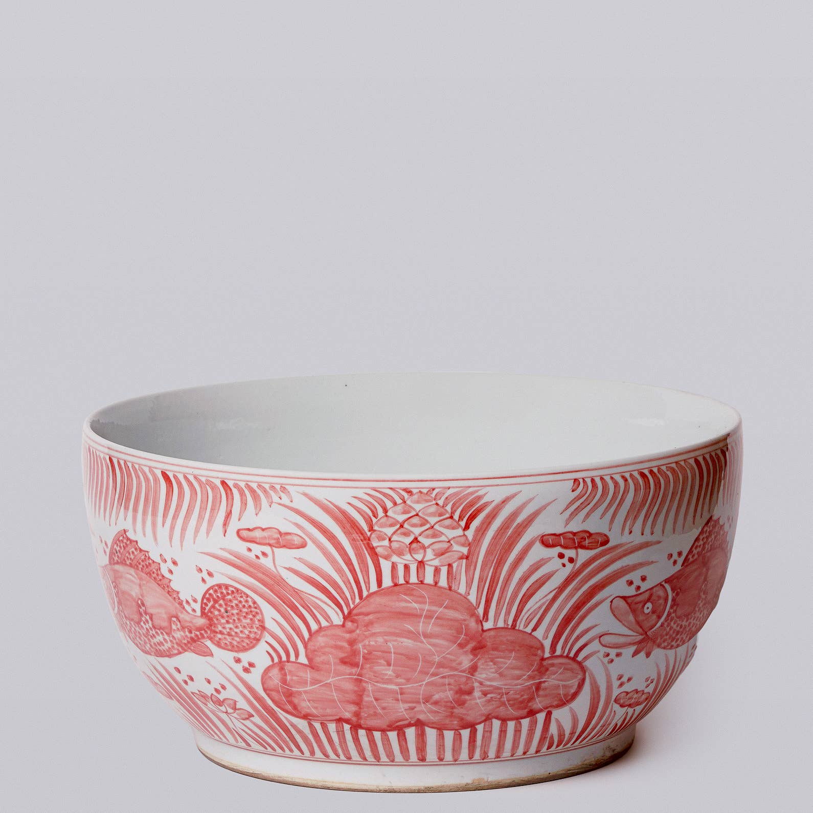 Cobalt Guild - Wholesale Decoratief bord/schotel/kom - Rood en Wit Porseleinen Vis en Lotus Grote Kom2