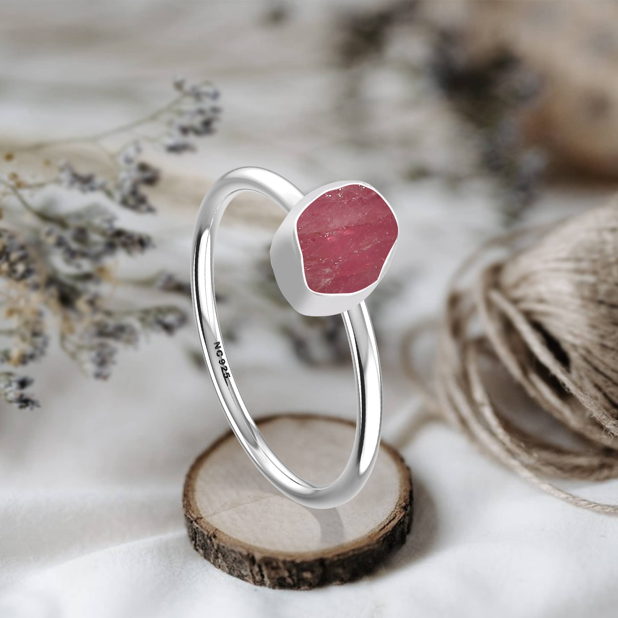 Nature Crafts - Wholesale Single Stone/Solitaire Ring - Natural Pink Tourmaline Stackable Rings in Sterling Silver