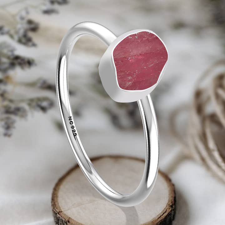 Nature Crafts - Wholesale Single Stone/Solitaire Ring - Natural Pink Tourmaline Stackable Rings in Sterling Silver0