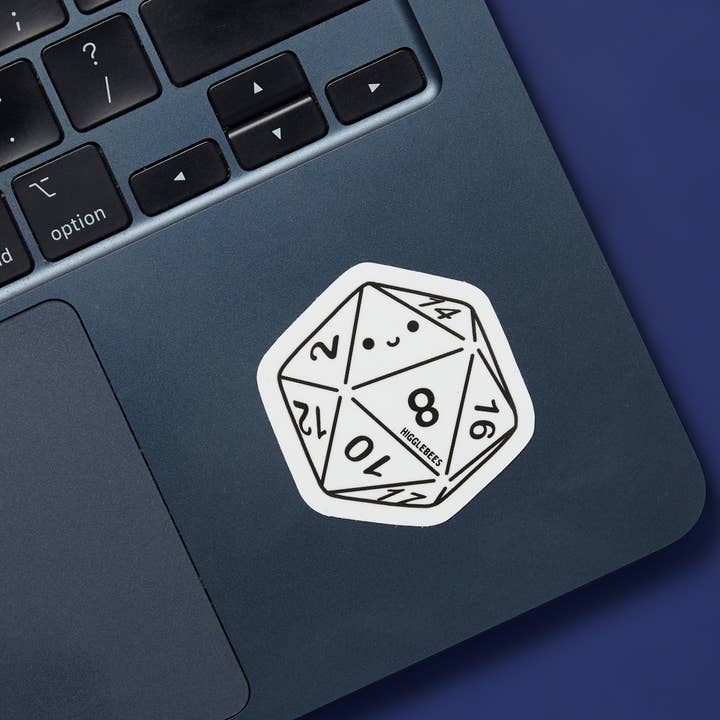 Happy D20 Dice - Vinyl Sticker for wholesale by Higglebees