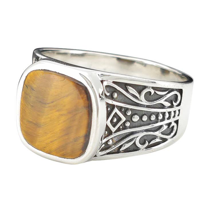 Tiger Eye Sterling Sølv Mænds Ring for engroshandel hos Amberman