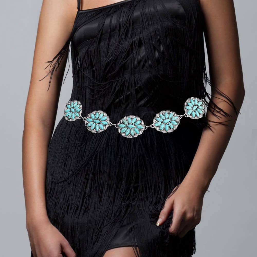 Sensibling Corp. - Wholesale Belt - Women's - Boho Vintage Western Turquoise Stone Concho Chain Belt0