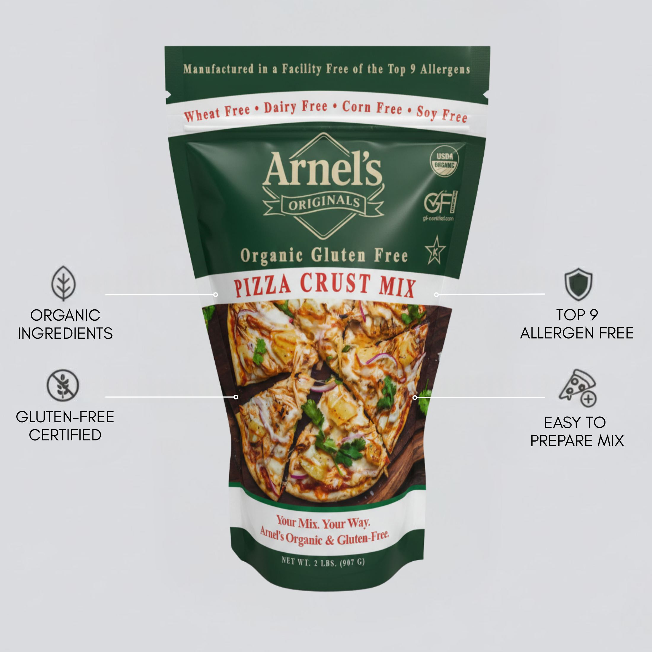 Arnel's Originals - Wholesale Bread Mix - Arnel's Organic Gluten Free Pizza Crust Mix, 2 lbs
4