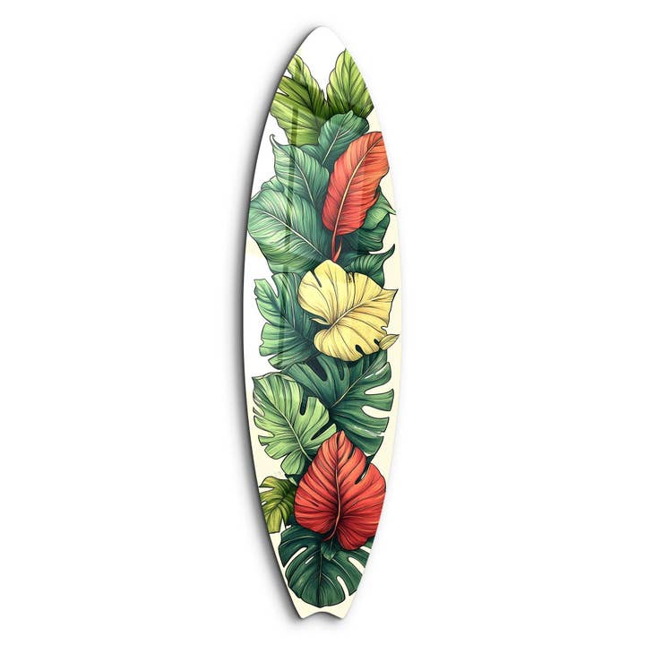 Tropical Bloom | Art mural en verre de planche de surf pour la vente par Artdesigna KG