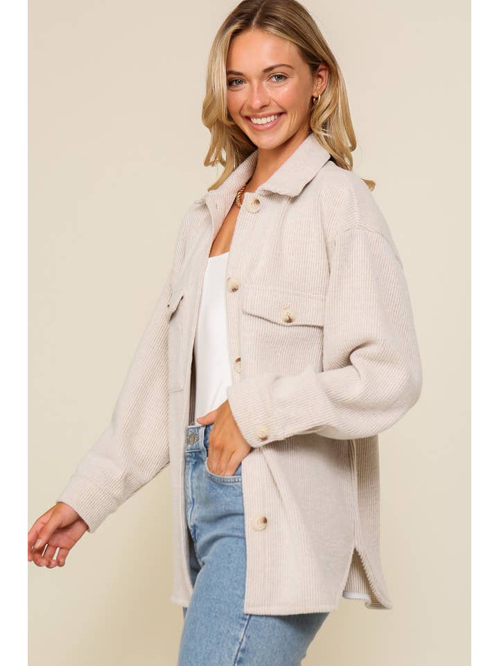 42POPS - Wholesale Shirt Jacket/Shacket - Women's - ._ SI-24833 Brushed waffle knit shacket