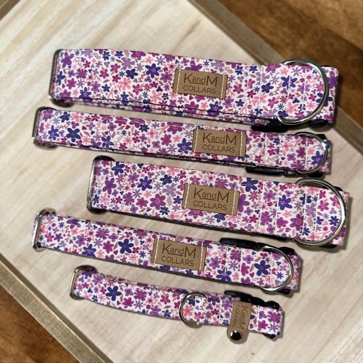K and M Collars, LLC - Wholesale Pet Collar - Dog - Purple Spring Flowers Dog Collar, Pet Accessory