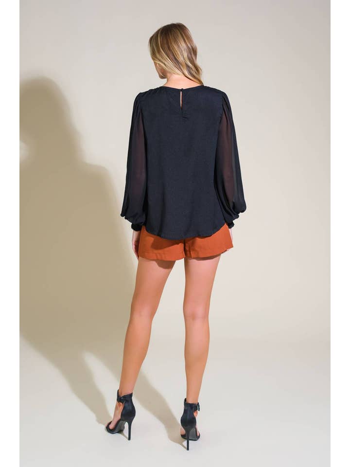 A lace/solid woven top - IT13226 BLACK for wholesale on Faire4