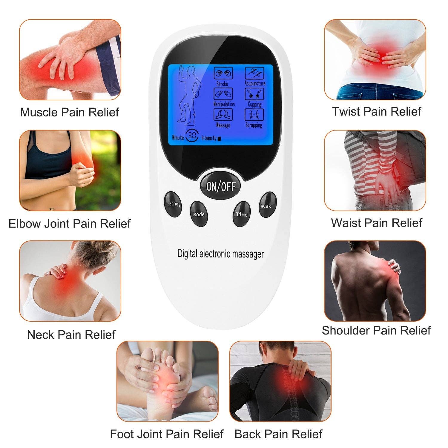 White Electric Muscle Stimulator Dual Channels Pulse Massager Pain Relief Therapy Tens Device with Electrode Pads Wires for wholesale on Faire1