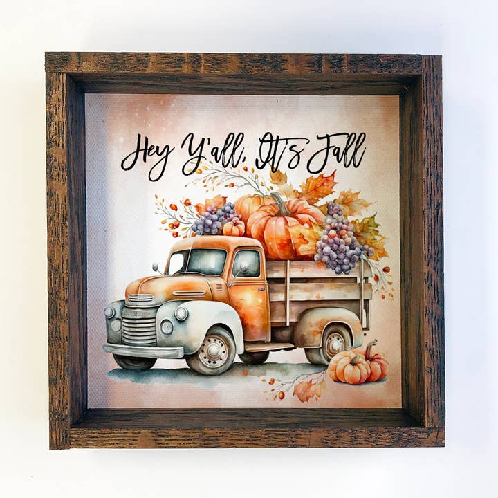 Hey Y'll It's Fall Truck - Vintage Fall Truck Art Sign voor wholesale door Hangout Home