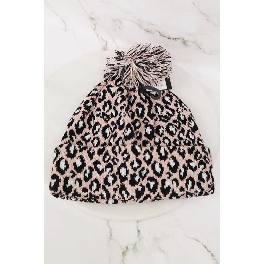 MIX COLOR Leopard Print Pom Pom Beanie for wholesale on Faire3