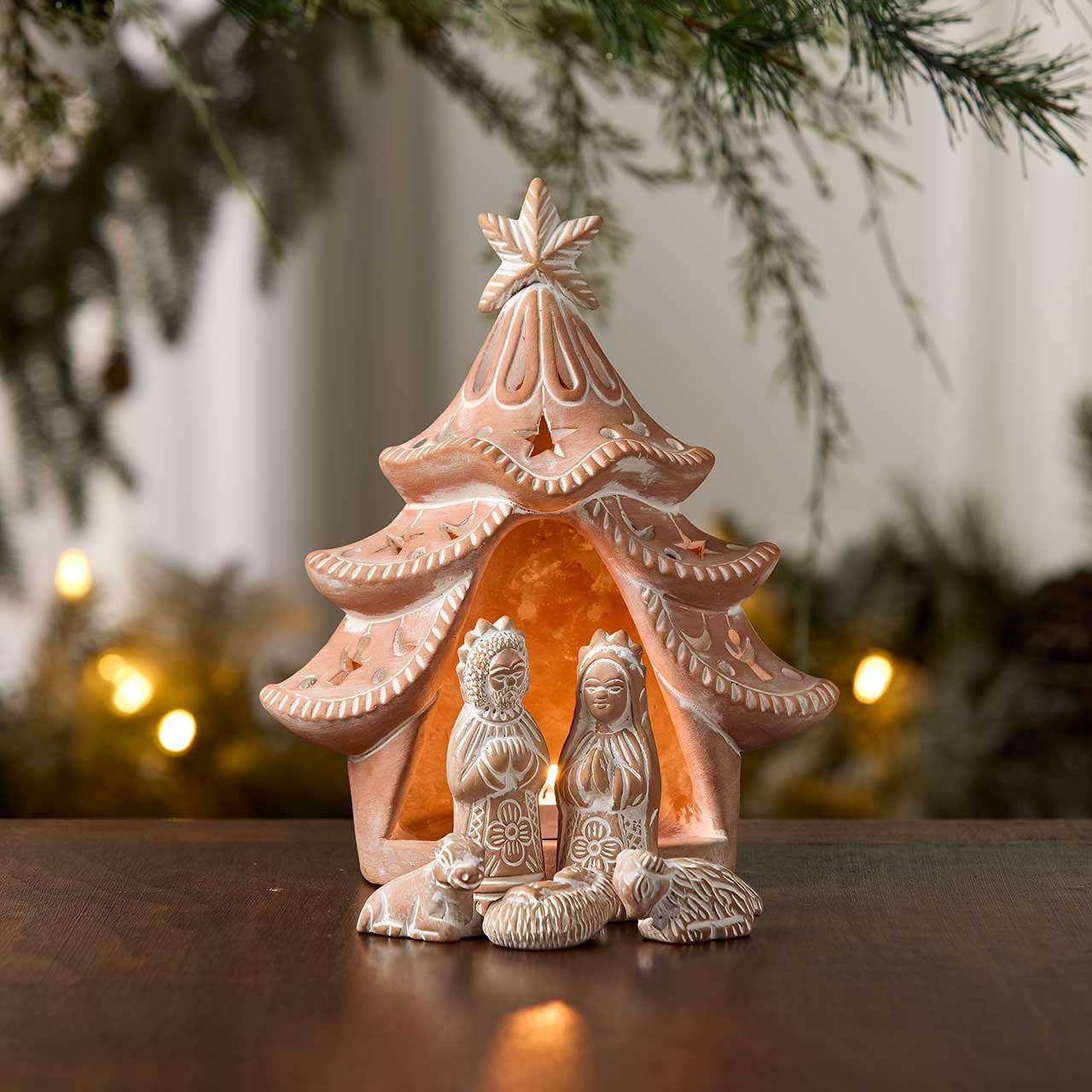 SERRV International - Wholesale Nativity Scene Decor - Tree Lantern Terracotta Christmas Nativity1