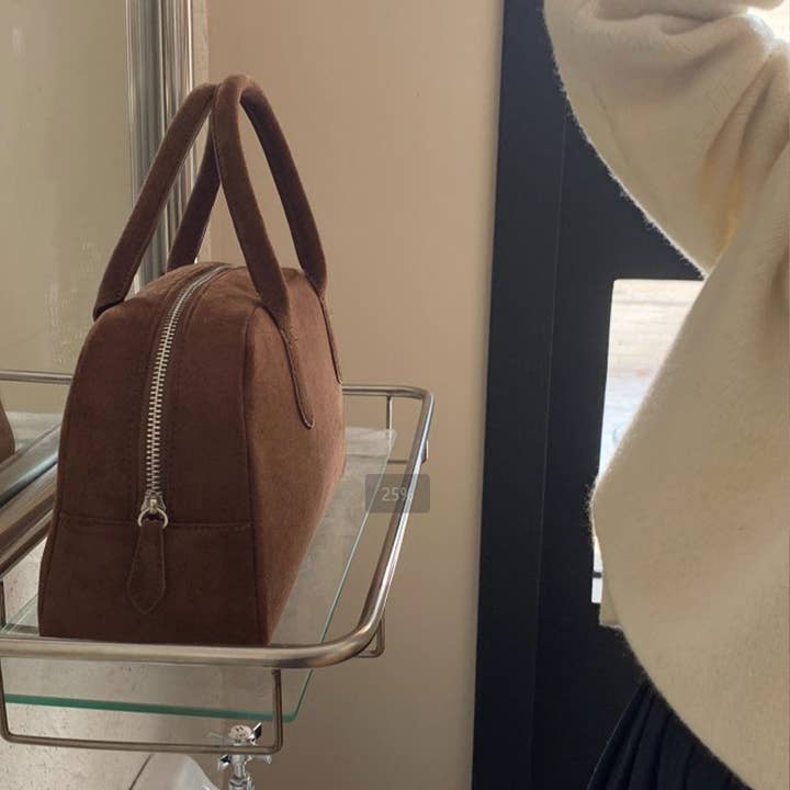 FASHION SIMPLE BROWN SUEDE BOSTON BAG HANDBAG_CWAB4114 for wholesale on Faire