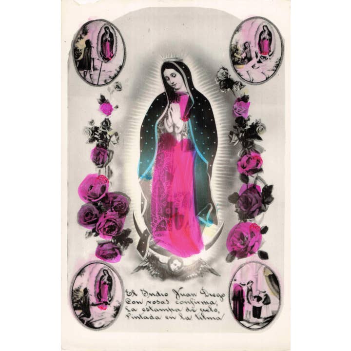 Tesoros Trading Company - Vendita all'ingrosso Biglietti religiosi - Cartolina Religiosa Dipinta a Mano, Mx. - Vergine di Guadalupe, PSC1
