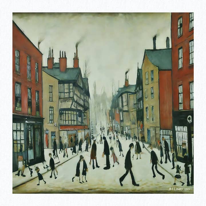 Chester - Giclée Art Print 21cm Square. Fascinating Image in the Style Of LS Lowry for wholesale by AI Lowry