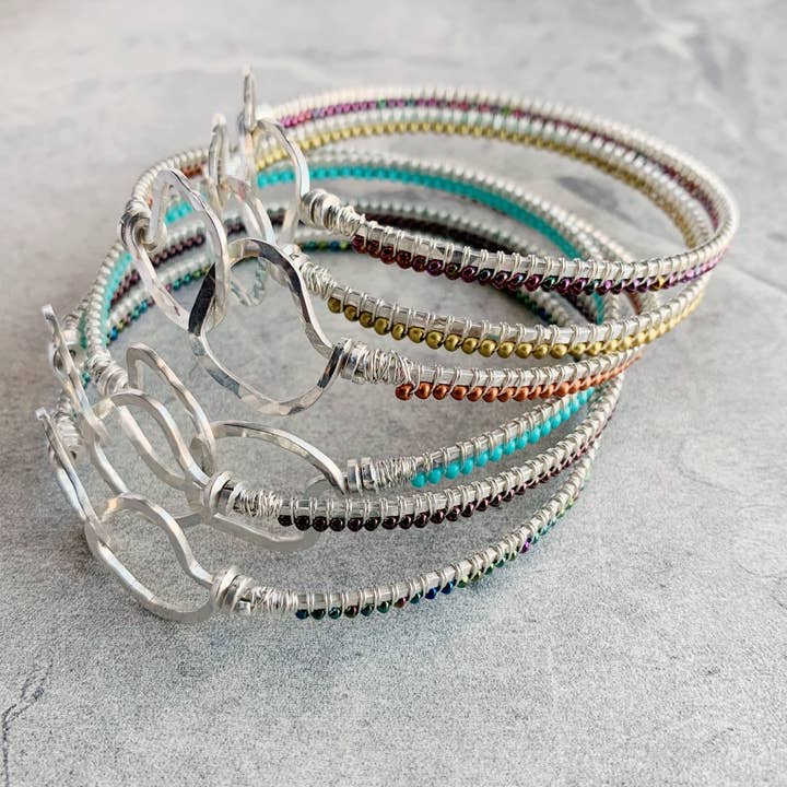 Opulent - Beaded Wire Wrapped Bangle Bracelets - Sterling for wholesale by LITVA'S Jewelry