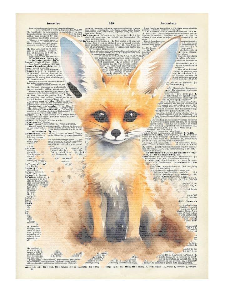 Cute fox , Vintage, Dictionary Prints for wholesale by Crazilyhumbledesigns