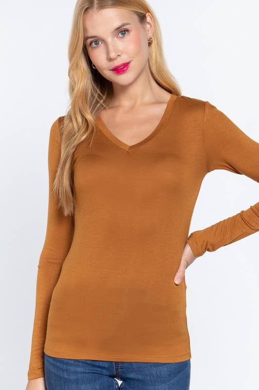 Vanilla Monkey - Wholesale Knit Top - Women's - Basic Solid Long Sleeve V-neck Top2