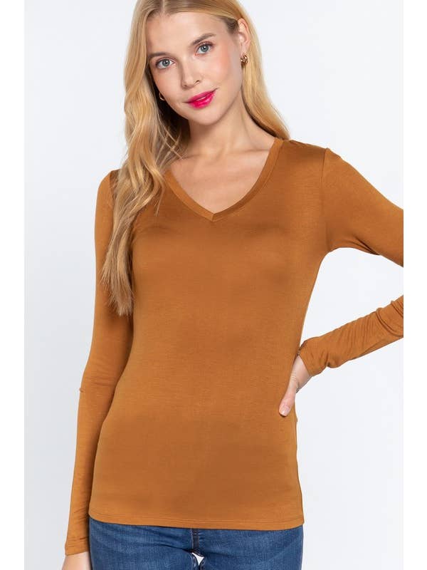 Vanilla Monkey - Wholesale Knit Top - Women's - Basic Solid Long Sleeve V-neck Top2